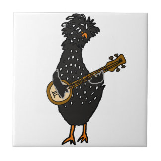 Azulejo De Cerámica Pollo polaco divertido que juega arte del banjo