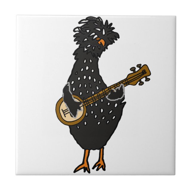 Azulejo De Cerámica Pollo polaco divertido que juega arte del banjo (Frente)