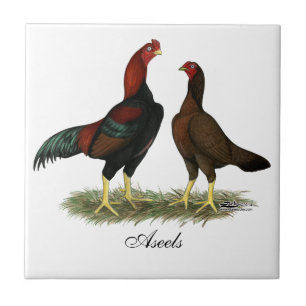 Azulejo De Cerámica Pollos Rojos Negros Aseel