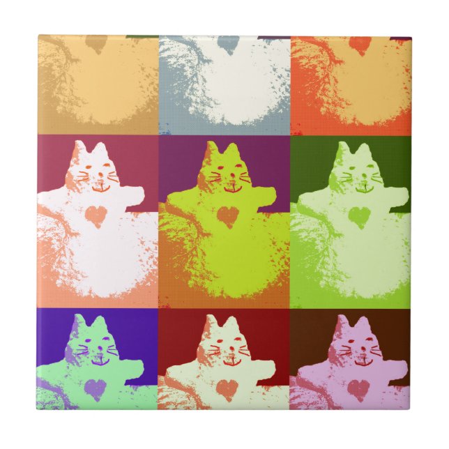 Azulejo De Cerámica Pop Art Snow Kitty (Frente)