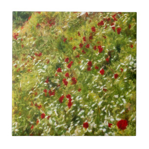Azulejo De Cerámica Poppies Pointillism Style Resumen Art