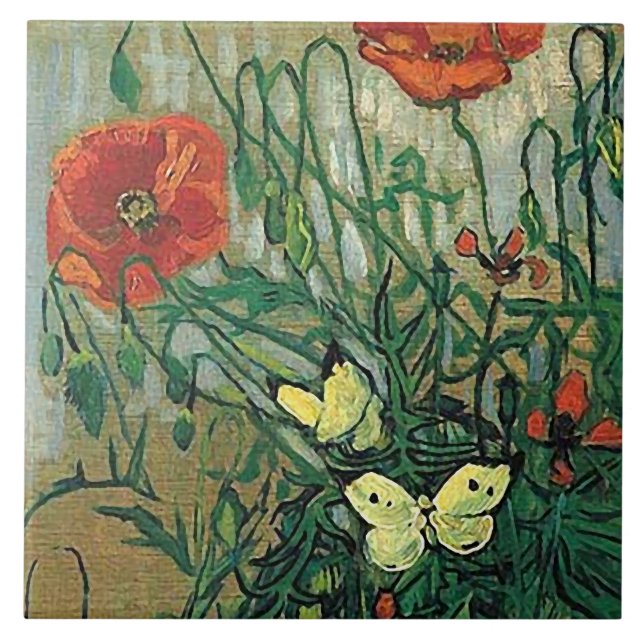 Azulejo De Cerámica Poppies y mariposas Bella Artes Van Gogh (Frente)