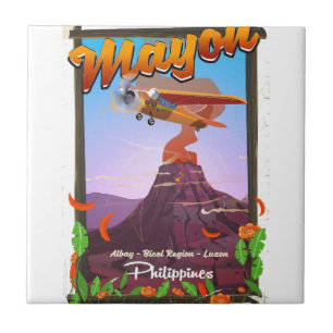 Azulejo De Cerámica Poster de aventuras del volcán Mayon
