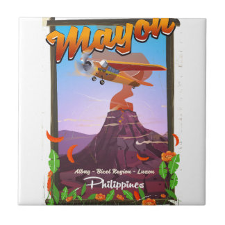 Azulejo De Cerámica Poster de aventuras del volcán Mayon