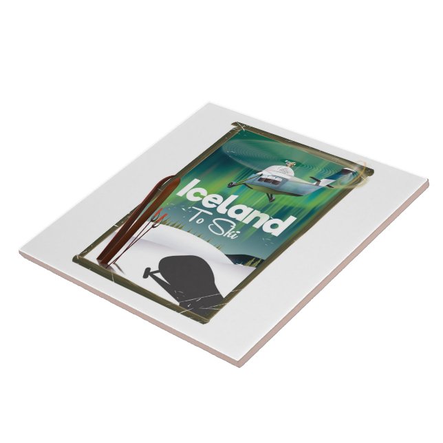 Azulejo De Cerámica Poster de esquí de época de Islandia (Lado)