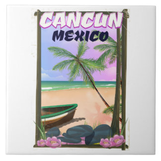 Azulejo De Cerámica Poster de playa de Cancún México.