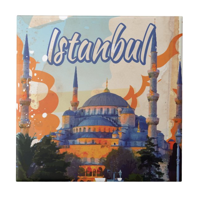 Azulejo De Cerámica Poster de Viajes de Estambul (Frente)