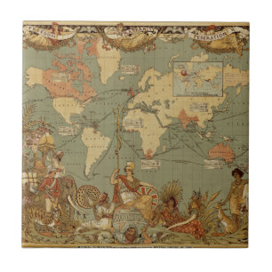 Azulejo De Cerámica Póster del mapa mundial del Imperio Británico de 1