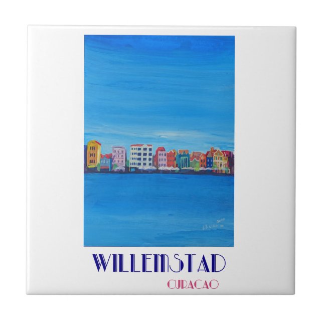 Azulejo De Cerámica Poster retro Willemstad Curaçao (Frente)