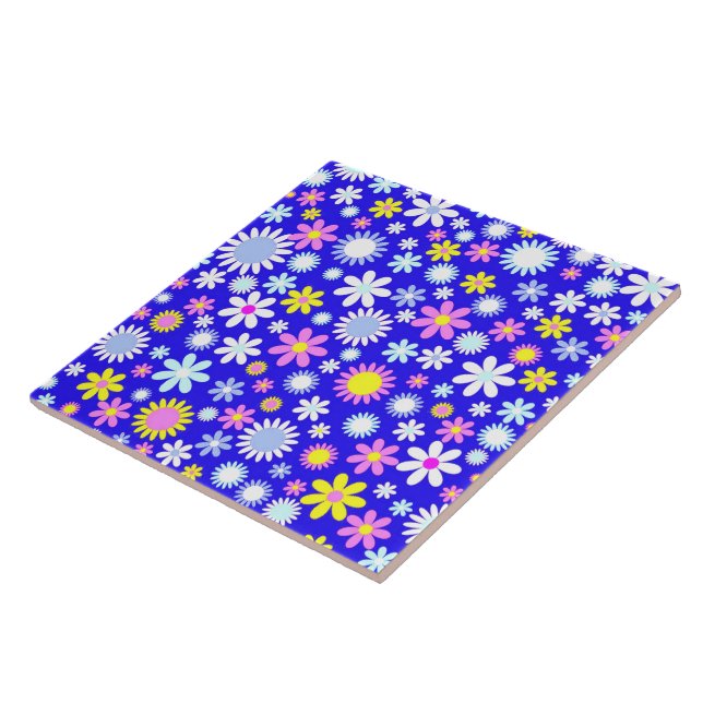 Azulejo De Cerámica Potencia de las flores azules (Lado)