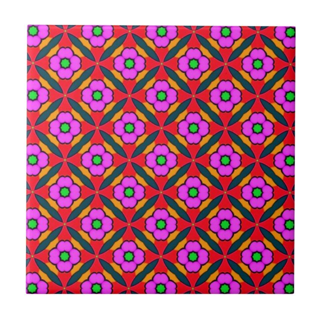 Azulejo De Cerámica Potencia de las flores en diseño rosa (Frente)
