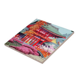 Azulejo De Cerámica Primavera roja japonesa fresca Asano Takeji del
