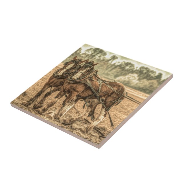 Azulejo De Cerámica Primitivo caballos de granja de campo de occidente (Lado)