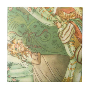 Azulejo De Cerámica Princesa Bella Durmiente, Cuento de Hadas Vintage
