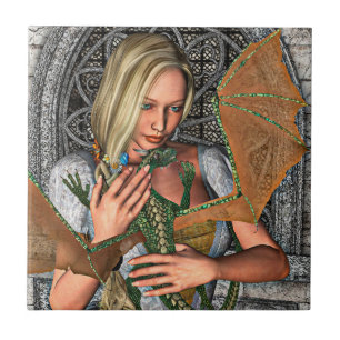 Azulejo De Cerámica Princesa y dragón