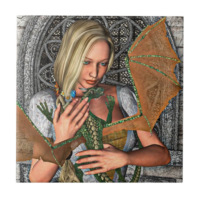 Azulejo De Cerámica Princesa y dragón (Frente)