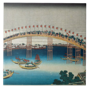 Azulejo De Cerámica Procesión sobre un puente (impresión del woodblock