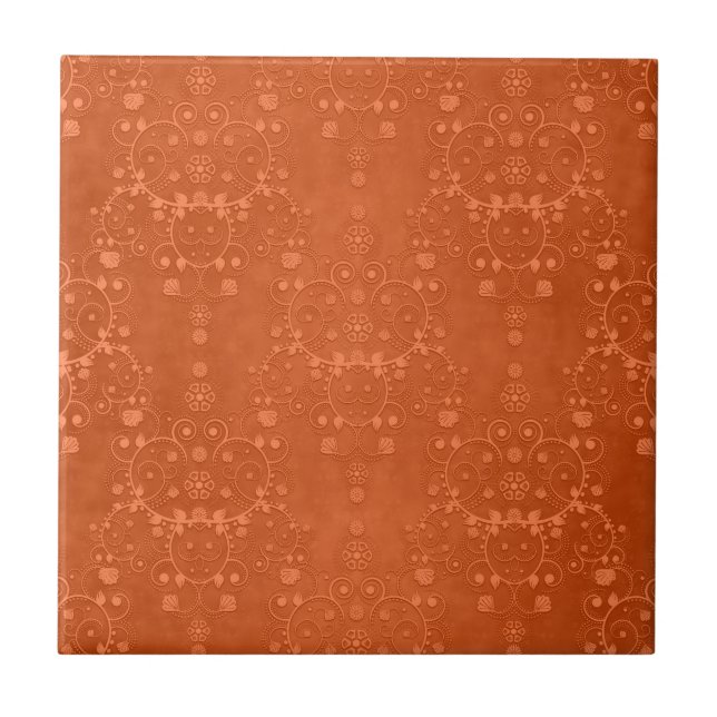 Azulejo De Cerámica Profundo Patrón de Damasco Naranja Quemada de Fant (Frente)