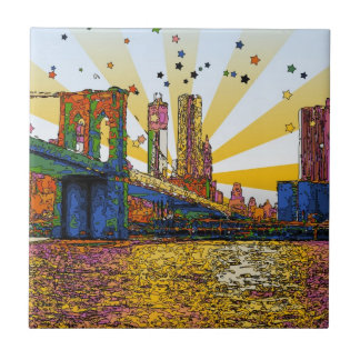 Azulejo De Cerámica Psicodélica ciudad de Nueva York: Puente de Brookl