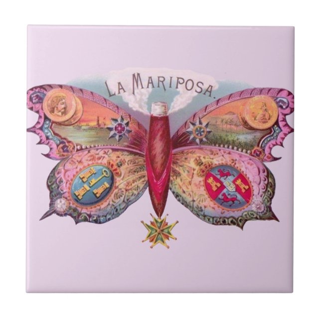 Azulejo De Cerámica Publicidad de pintura de antigüedades de mariposa (Frente)