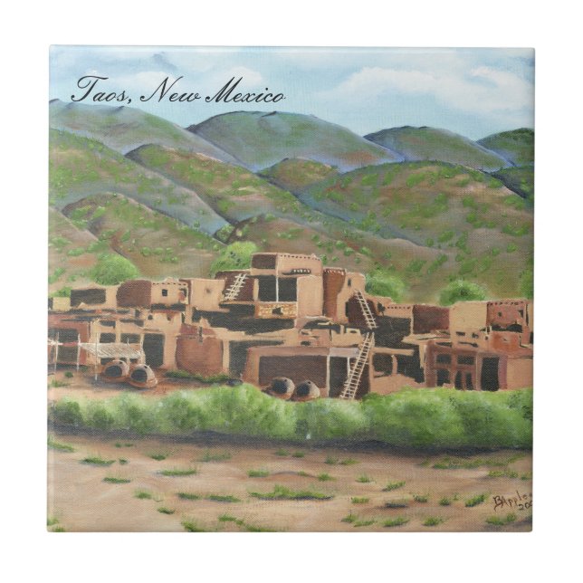 Azulejo De Cerámica Pueblo de Taos, New México (Frente)