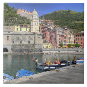 Azulejo De Cerámica Pueblo en la ladera de Vernazza, Cinque Terre, Lig