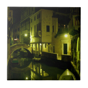 Azulejo De Cerámica Puente en Venecia nocturna