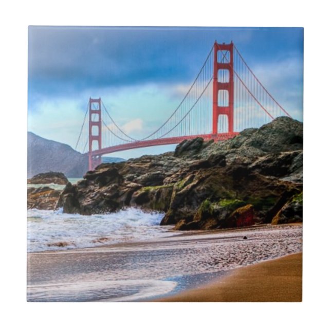 Azulejo De Cerámica Puente Golden Gate en la puesta del sol (Frente)