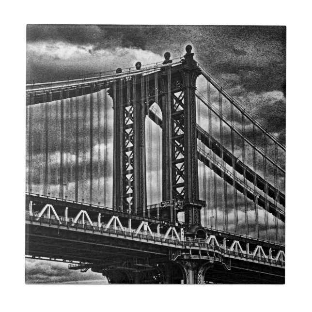 Azulejo De Cerámica Puente Manhattan de Nueva York BW A1 (Frente)