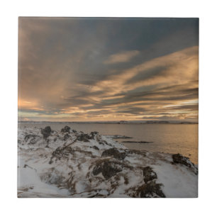 Azulejo De Cerámica Puesta de sol sobre el lago Myvatn, Islandia