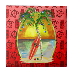 Azulejo De Cerámica Puesta del sol de la playa del navidad