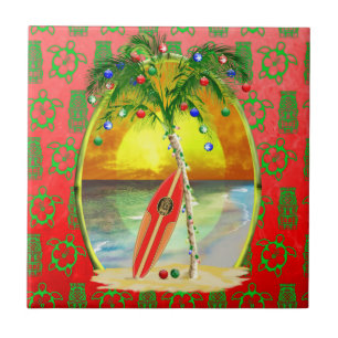 Azulejo De Cerámica Puesta del sol de la playa del navidad