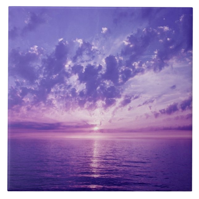 Azulejo De Cerámica Puesta del sol púrpura hermosa (Frente)