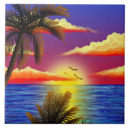 Azulejo De Cerámica puesta del sol tropical asombrosa