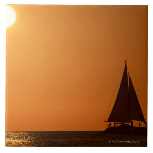 Azulejo De Cerámica Puesta del sol y yate