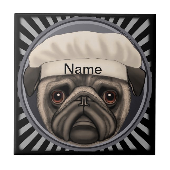 Azulejo De Cerámica Pug Chef (Frente)