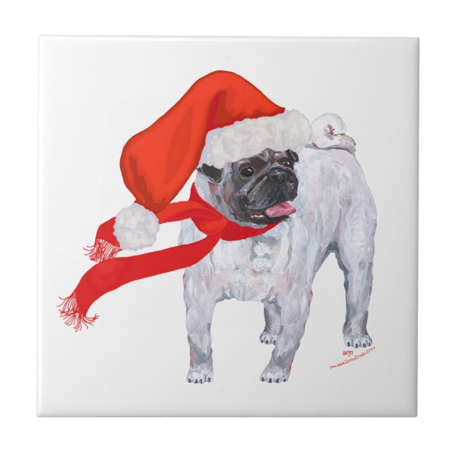 Azulejo De Cerámica Pug de Navidad (Frente)