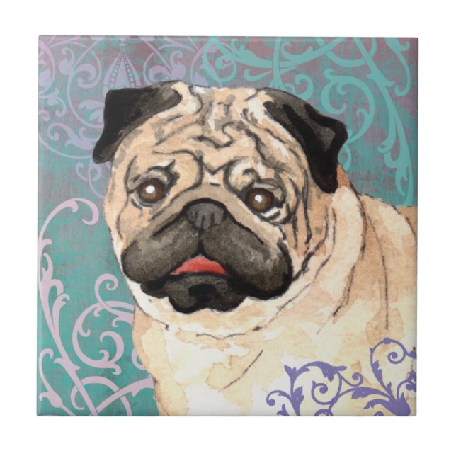 Azulejo De Cerámica Pug elegante (Frente)