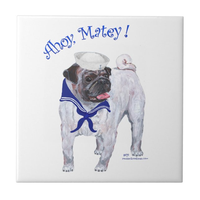Azulejo De Cerámica Pug Marinero (Frente)