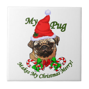 Azulejo De Cerámica Pug Navidades Merry
