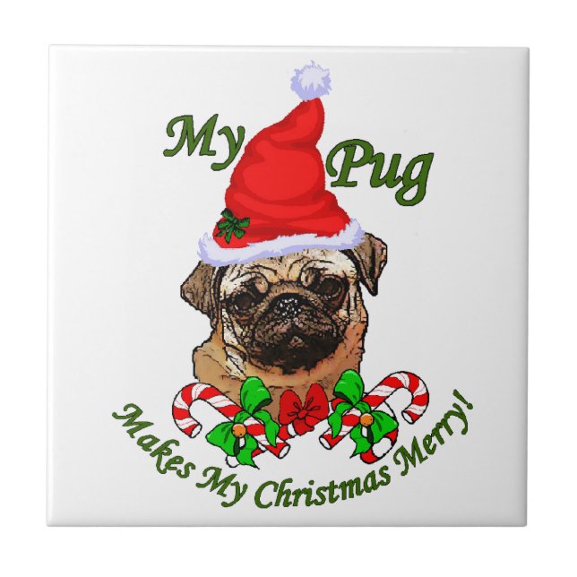 Azulejo De Cerámica Pug Navidades Merry (Frente)