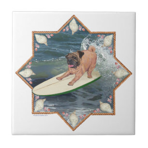 Azulejo De Cerámica Pug Surfer Dude