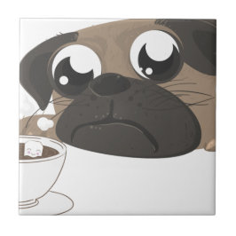 Azulejo De Cerámica Pug y café