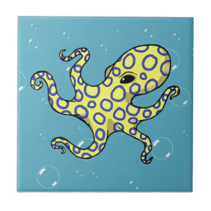 Azulejo De Cerámica Pulpo anillado azul