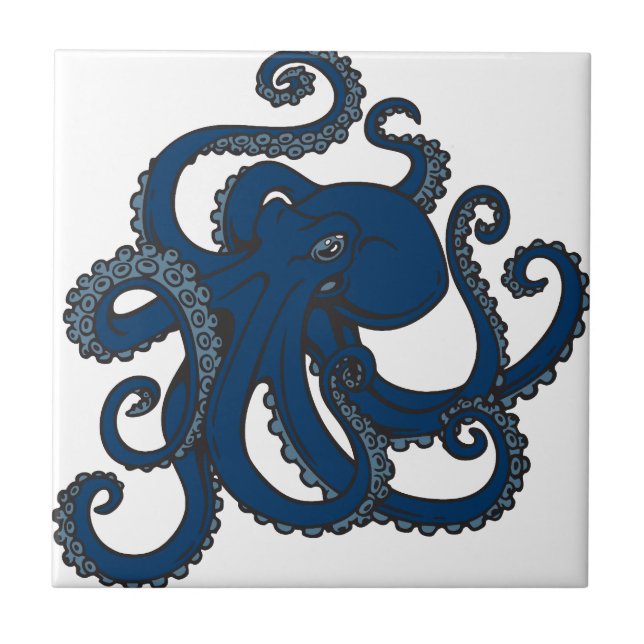 Azulejo De Cerámica Pulpo de los azules marinos (Frente)