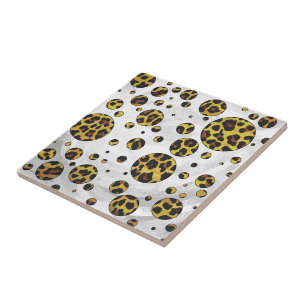 Azulejo De Cerámica Punto de polka amarillo y marrón leopardo