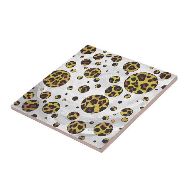 Azulejo De Cerámica Punto de polka amarillo y marrón leopardo (Lado)