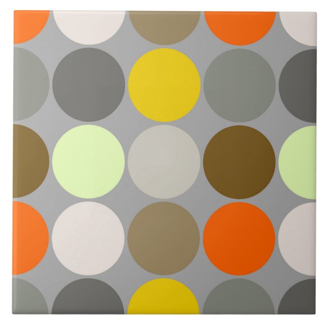 Azulejo De Cerámica Puntos gigantes, gris, oro y naranja de los (Frente)