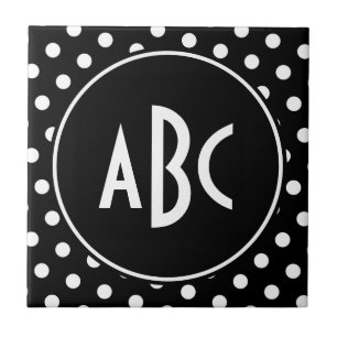Azulejo De Cerámica Puntos negros y blancos monogramados