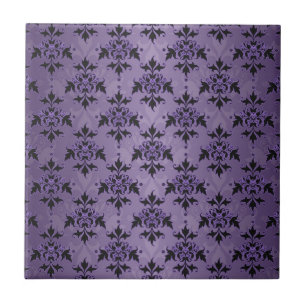 Azulejo De Cerámica Púrpura amatista y damasco negro